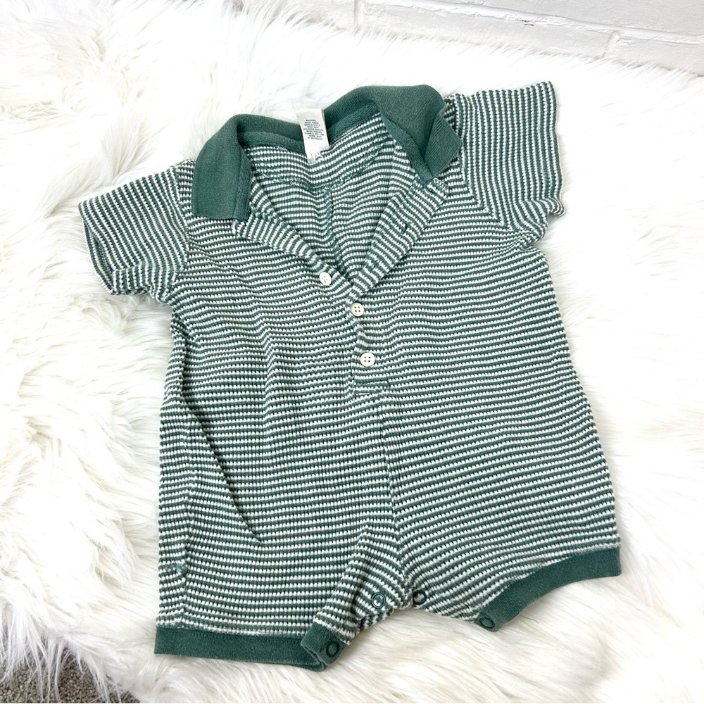 Baby Gap Green White Striped Ribbed Knit Onesie Size 3-6MOS